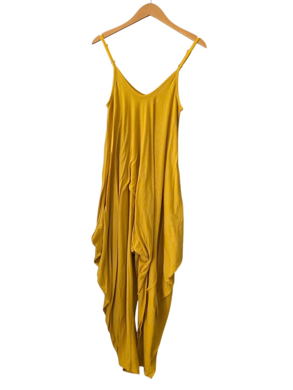 Three Bird Nest Mustard Yellow Draped Jumpsuit S - Picture 2 of 4